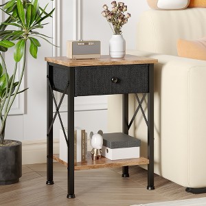 VECELO Modern X-Design Nightstand, End/Side Table with Fabric Drawer & Open Storage Shelves for Bedroom or Living Room - 1 of 4