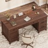 Executive Desk with File Drawers, Farmhouse Home Office Desk with Charging Station, 60" Wooden Computer Desk with Cabinet Storage - 3 of 4