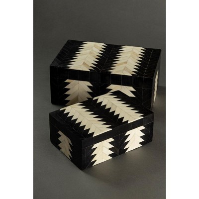 Venota Black and Ivory Decorative Boxes, Set of 2