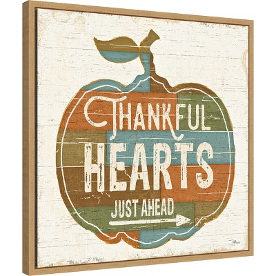 Thankful Hearts Autumn Harvest Canvas Wall Art with Maple Frame