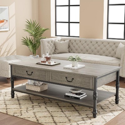 Modern Fluted Coffee Table, 48'' Modern Oval Coffee Table with Drawer, Faux Marble Top