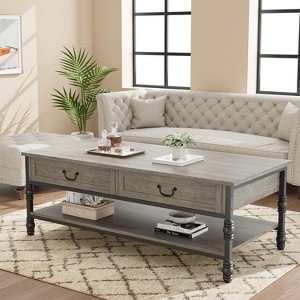 Modern Fluted Coffee Table, 48'' Modern Oval Coffee Table with Drawer, Faux Marble Top - 1 of 4