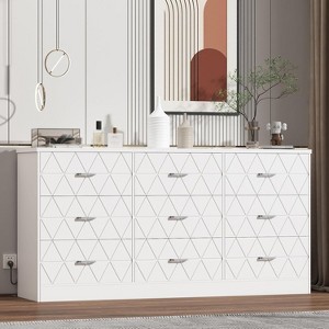 63'' Wooden Dresser for Bedroom with USB Power Outlet, Modern Large Chest of Drawers, Storage Organizer for Living Room, Closet, Hallway, or Office - 1 of 4