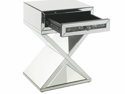 32" Glamorous Mirrored X-Shaped Accent Table with Faux Diamond Inlay