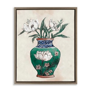 Stupell Industries Floral Oriental Vase Black Framed Floater Canvas Wall Art - 1 of 4