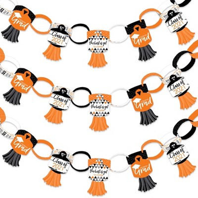 Big Dot of Happiness Orange Grad - Best is Yet to Come - 90 Chain Links and 30 Paper Tassels Decor Kit- 2021 Grad Party Paper Chains Garland - 21 feet