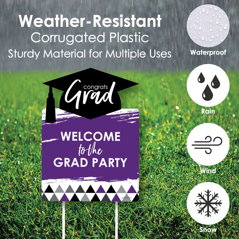 Big Dot of Happiness Purple Graduation Party Decorations - Grad Party Welcome Yard Sign, 3 of 9