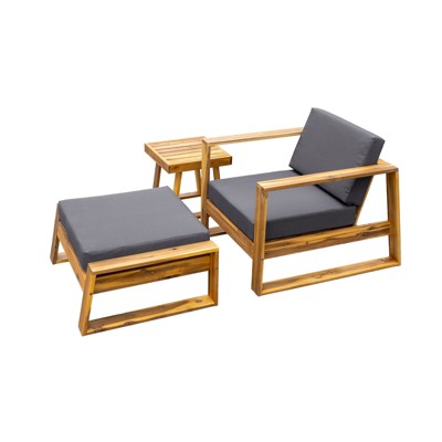 VisioGear 3PCS Outdoor Lounge Set with Chair & Ottoman, Perfect for Patios, Balconies, and Gardens, Natural&Grey, 17.7"*15"*16.9"