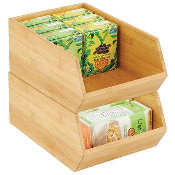 mDesign Bamboo Stackable Food Storage Organization Bin - Natural Wood