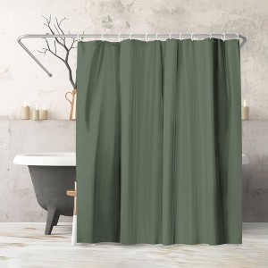 Americanflat 71x74 Solid Green Shower Curtain - 100% Polyester Shower Curtain - Water-Resistant Curtain with Metal Grommets and 12 Curtain Rings - 1 of 4