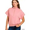 I am a Fashion junky Zenana Full Size Scuba High Neck Half Zip Short Sleeve Top Plus Size - 2 of 4