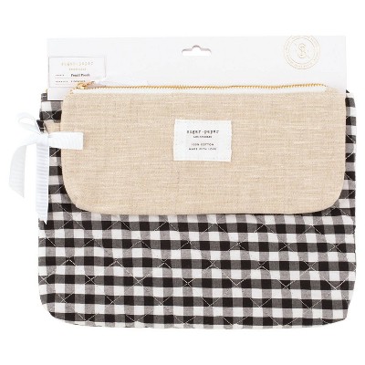 Sugar Paper Essentials 2pk Pencil Pouches Flax/Gingham