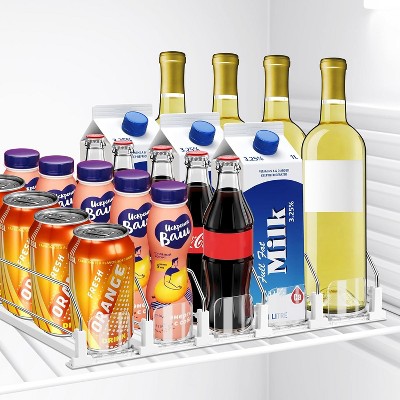 5 Row Automatic Pusher Glide Drink Organizer for Refrigerator, Adjustable Width Soda Can Dispenser Holds 25 Cans