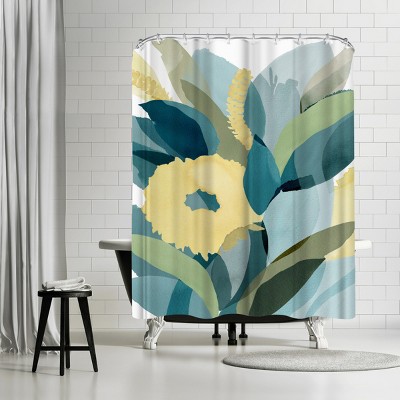 Americanflat Yellow Teal Floral I by Pi Creative Art Shower Curtains