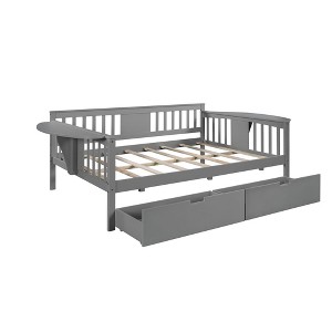 NicBex Twin/Full Size Daybed, Wooden Day Bed With 2 Drawers, Sofa Bed Frame with Foldable Shelves Safety Guardrail - 1 of 4