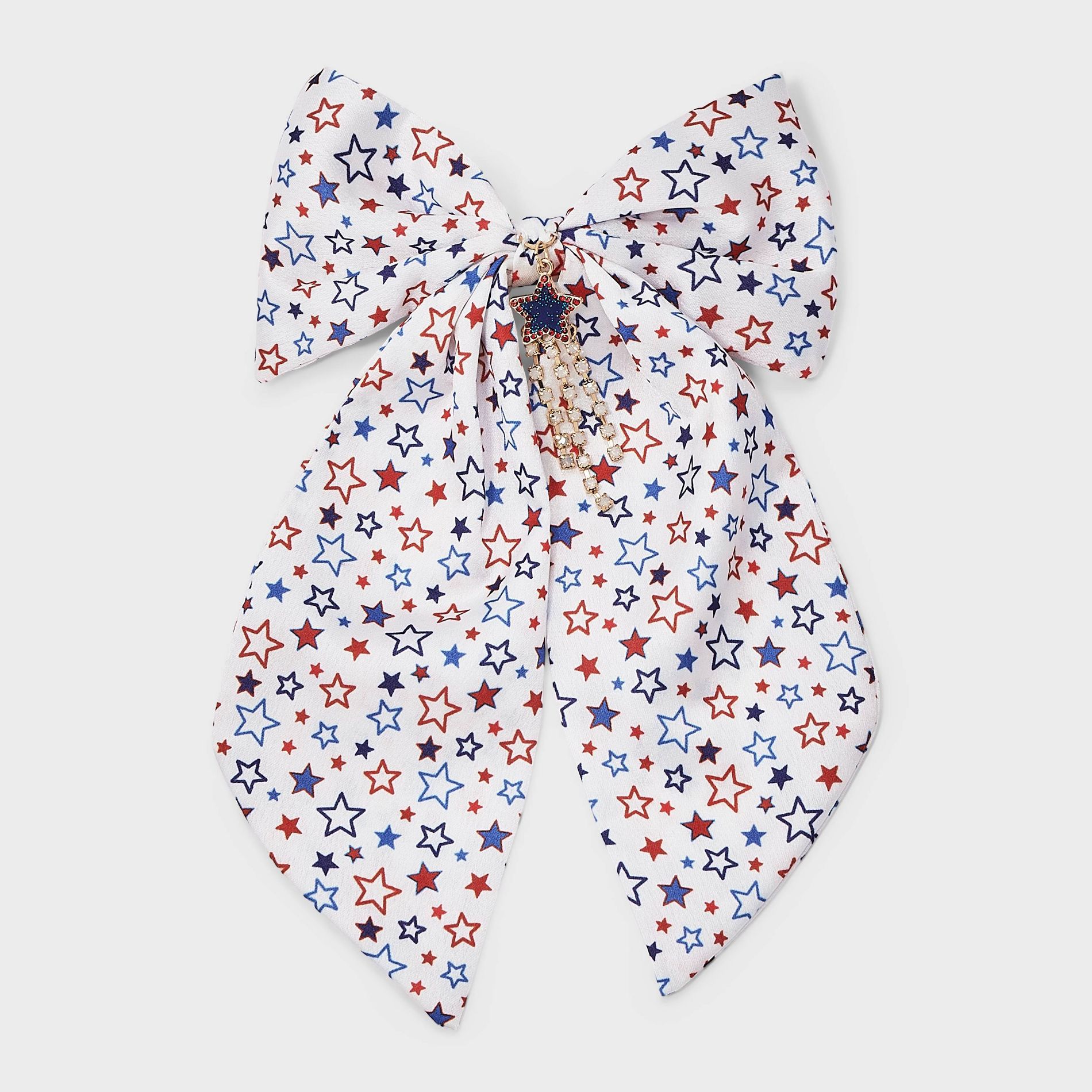 Americana Star Print Bow with Star Charm - Red/White/Blue