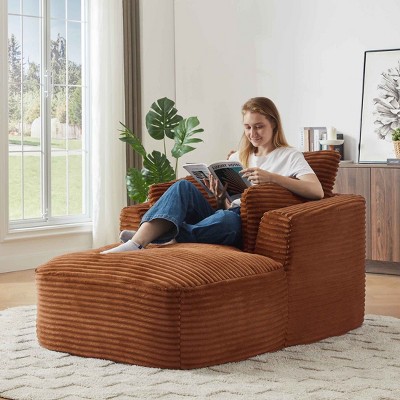 Aukfa Modern Corduroy Chaise Lounge Sofa with Springs, No Assembly Required, Compressed for Easy Shipping