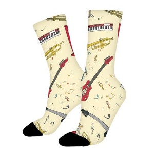 Various Different Musical Instruments Women Printed Crew Socks Funny Funky Socks Soft Polyester Novelty Gifts for Artists Men - 1 of 1