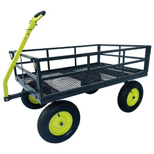 Yard Tuff Jumbo Wagon Heavy Duty Steel Mesh Deck Utility Outdoor Yard Cart, 1400 Capacity Haul with Large Stable Tires, 34 x 52 Inch, Gray/Green - 1 of 4