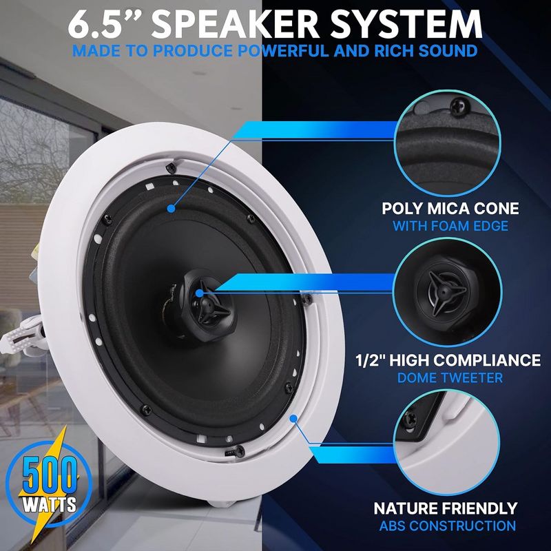 Pyle Ceiling and Wall Mount Speaker-6.5” - White, 3 of 9
