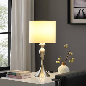 Ore International 24.5" Bailey Chrome Modern Candlestick Metal Table Lamp Silver : Linen Shade, UL Listed, No Bulb Included - 1 of 4