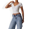 Anna-Kaci Women's Short Sleeve V-Neck Top with Grommet Details and Slim Fit for Everyday Casual Styles - 3 of 4
