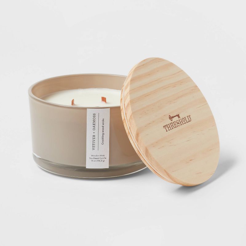 Round Base Glass Candle with Wooden Wick Vetiver & Oakmoss Tan - Threshold™, 4 of 7