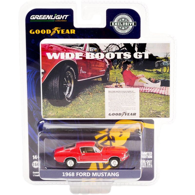 1968 Ford Mustang Red "Wide Boots GT" Goodyear Vintage Ad Cars 1/64 Diecast Model Car by Greenlight, 3 of 4