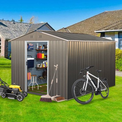 VisioGear Storage Shed, Outdoor Metal Storage Shed with metal foundation for Backyard, Lawn, Patio (No Floor), Gray, 88.98*114.57*74.8