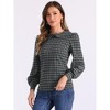 Allegra K Women's Peter Pan Collar Fashion Puff Long Sleeve Houndstooth Plaid Blouse - 3 of 4