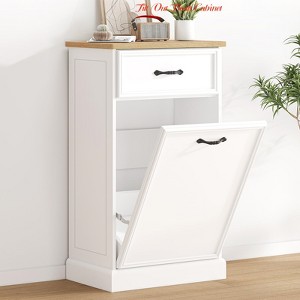 Kitchen Trash Cabinet Tilt Out, Hidden Trash Storage Cabinet 10 gal, Freestanding White Garbage Can Cabinet - 1 of 4