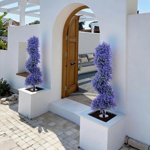 COZONY Set of 2 Artificial Lavender Spiral Topiary Trees - UV