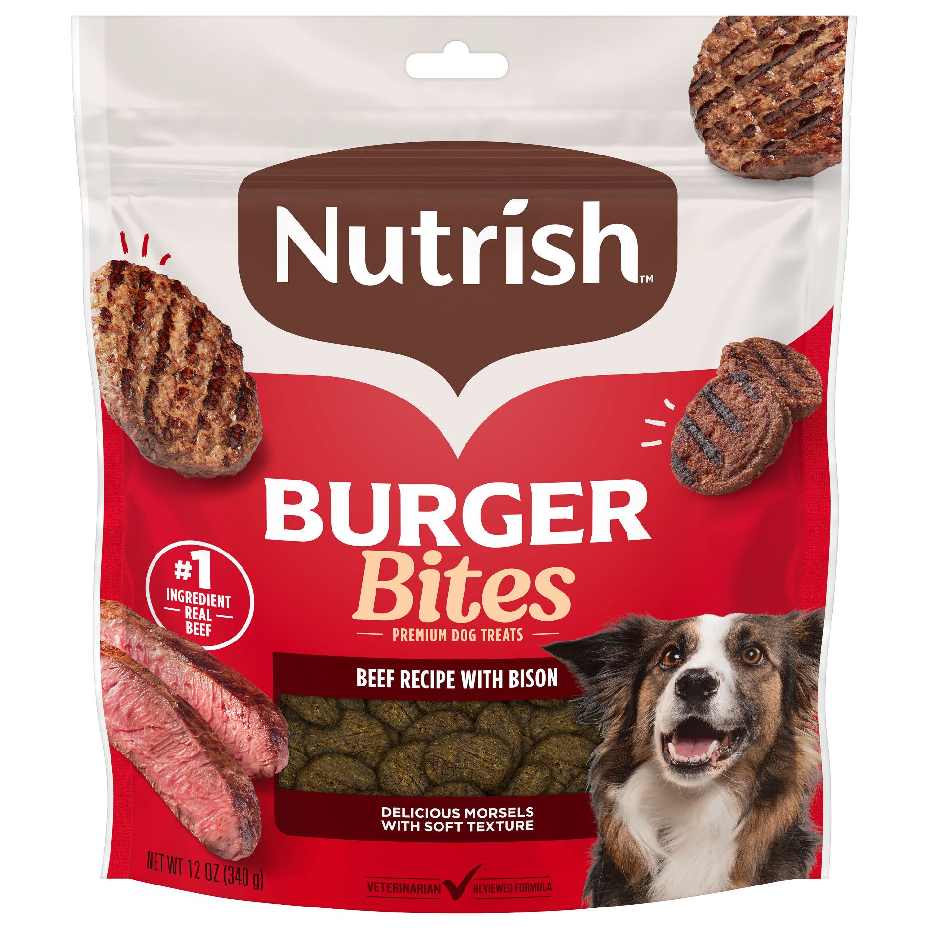 Nutrish Burger Bites Beef Burger with Bison Recipe Chewy Dog Treats - 12oz