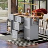 LunaLulinlk Rolling Kitchen Island with Storage, Kitchen Cart with Rubber Wood Top, 3 Drawer, 2 Slide-Out Shelf and Internal Storage Rack - 3 of 4