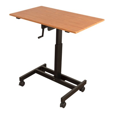 Stand Up Desk Store Crank Adjustable Height Single Column Rolling Mobile Standing Desk (Black Frame/Teak Top, 40" Wide)