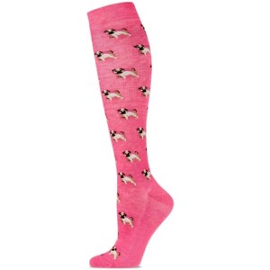 Memoi Women's Pretty Pups Bamboo Blend 8-15mmHg Graduated Compression Socks Pink 9-11 - 1 of 4