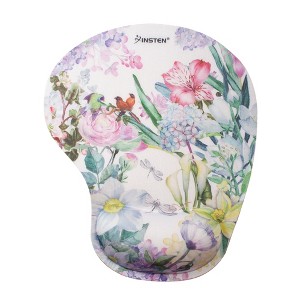 Insten Floral Mouse Pad with Wrist Support Rest, Ergonomic Support, Pain Relief Memory Foam, Non-Slip Rubber Base, Arc L, White - 1 of 4