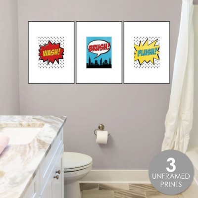 BAM! Superhero Comic Themed Bathroom Wall Art Set