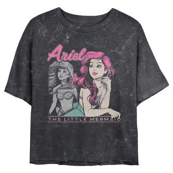 Juniors Womens The Little Mermaid 90s Ariel Poster Mineral Wash Crop T-Shirt