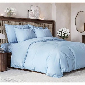 Queen Size Duvet Cover Set - 90x90, 2 Pillow Shams, Sky Blue, Easy Care, Fade Free - 1 of 4