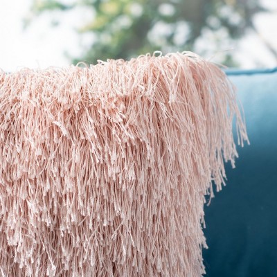 Blush Pink Shag Rectangular Throw Pillow