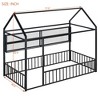Twin Size Metal Bed Frame with House Design, Fence Detailing, and Storage Shelves - 4 of 4