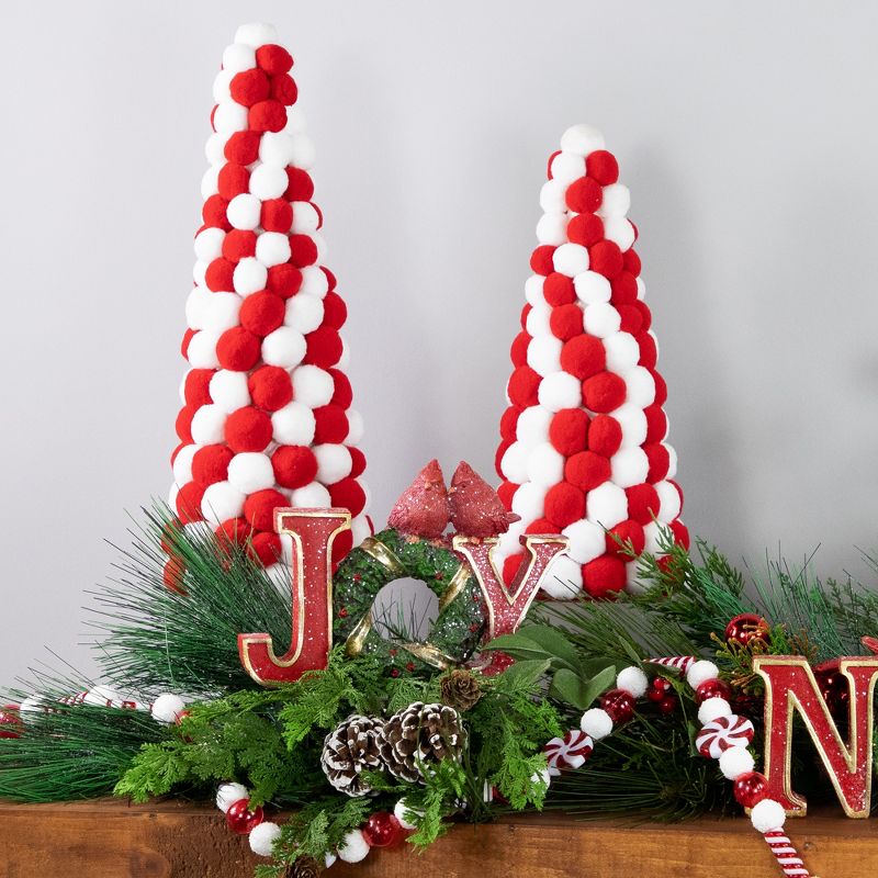 Northlight 13" White and Red Pom Pom Tree Christmas Table Decoration, 2 of 7