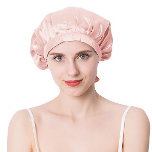 Anna-Kaci Women Satin Sleep Bonnet Adjustable Tie Back Hair Protection Cap for All Hair Types - 1 of 4