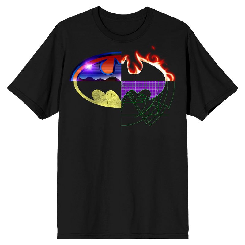 Batman Four Way Split Logo Men's Black Big & Tall T-shirt, 1 of 4
