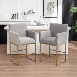 SEYNAR Mid Century Modern Velvet Accent Armrest 27-inch Tall Bar Stool Set of 2 with Metal Frame - 1 of 4