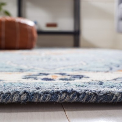 Ivory and Blue Hand-Tufted Wool Runner Rug