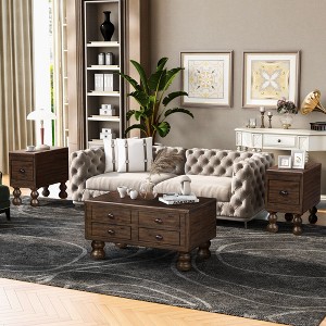 Sapphtopaz Coffee Table Home Decor Wood Rectangular Coffee Table with Rivet Decoration Legs and 4 Drawers for Living Room, Home Small Space - 1 of 4