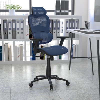 Contemporary High-Back Swivel Mesh Office Chair with Adjustable Arms in Black