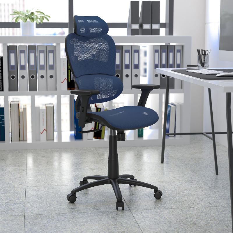 Flash Furniture Ergonomic Mesh Office Chair with 2-to-1 Synchro-Tilt, Adjustable Headrest, Lumbar Support, and Adjustable Pivot Arms, 3 of 14